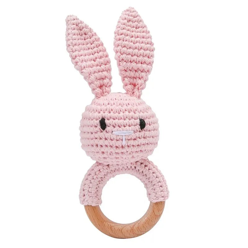 Hochet et anneau de dentition en bois et crochet