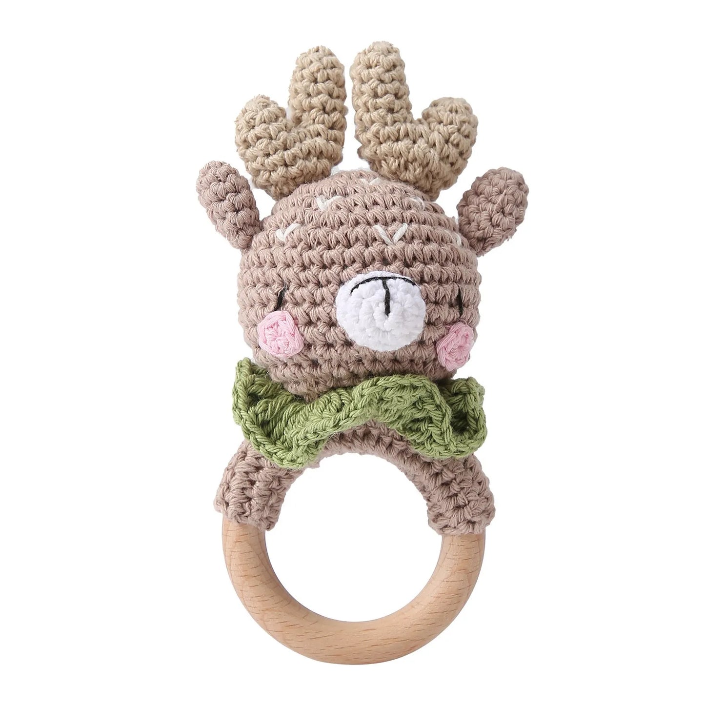 Hochet et anneau de dentition en bois et crochet