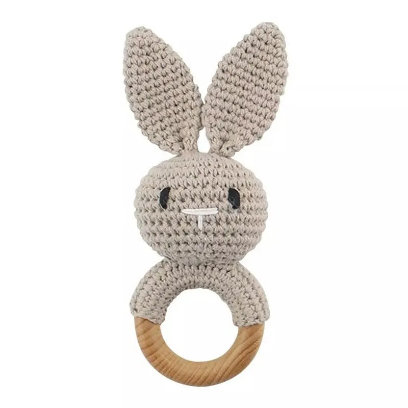 Hochet et anneau de dentition en bois et crochet